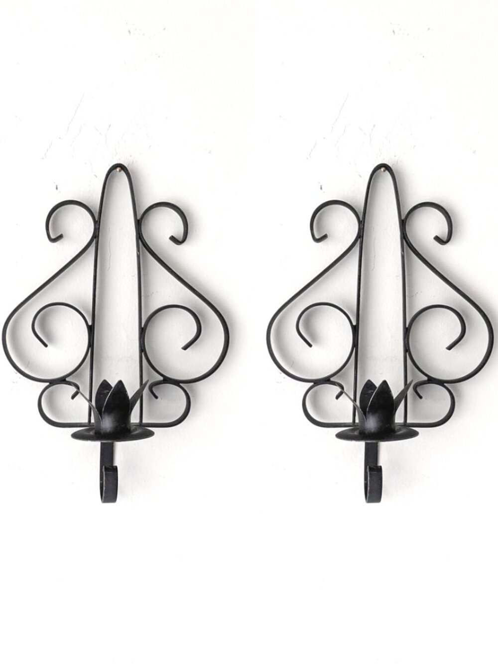 2 Vtg Iron Scrollwork Taper Candle Sconces
